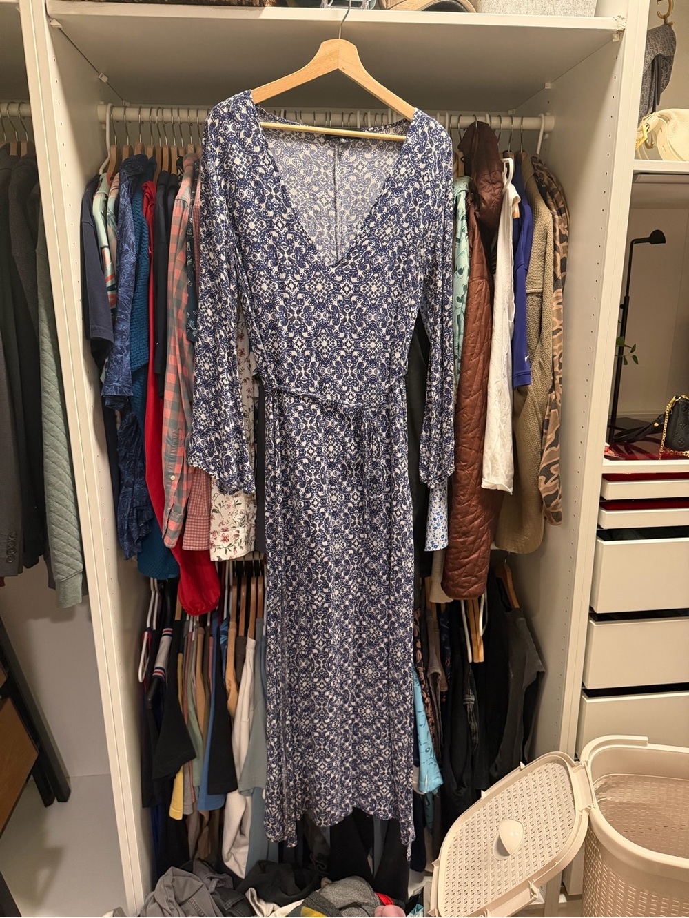 Lulu's Blue Floral V-Neck Long Sleeve Wrap Maxi Dress